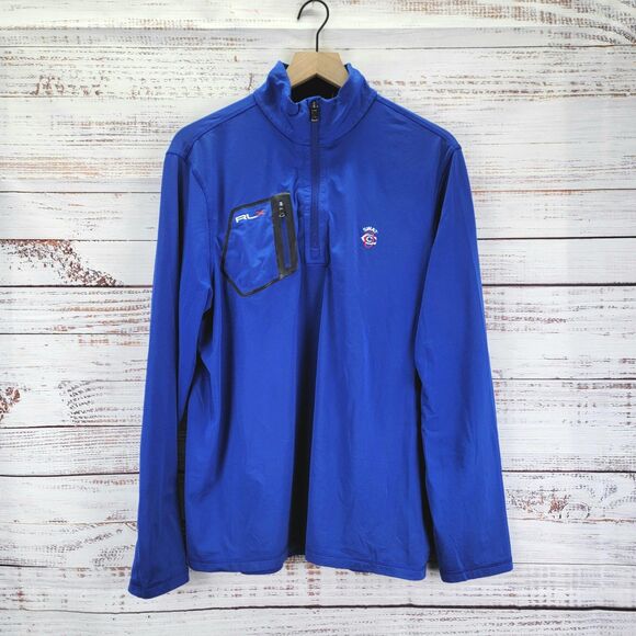 Ralph Lauren RLX Pullover Mens L LOGO Blue Quarter Zip Golf Performance Stretch - Picture 1 of 10